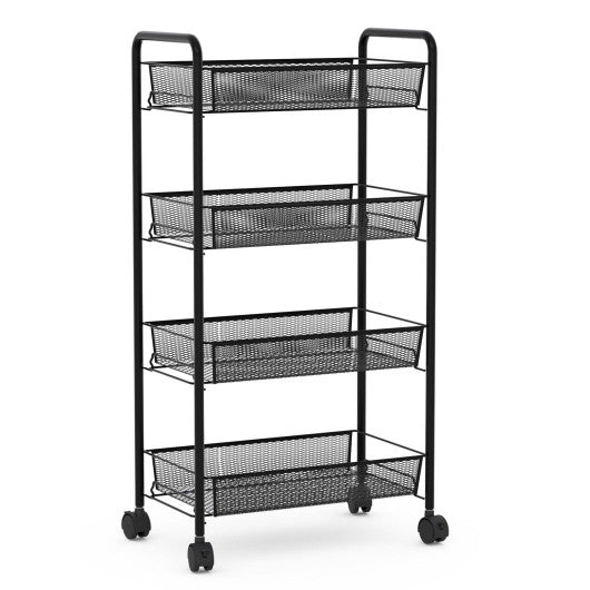 Black/Gray 4 Tier Storage Rack Trolley Cart-Black