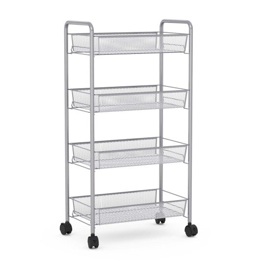 Black/Gray 4 Tier Storage Rack Trolley Cart-Gray