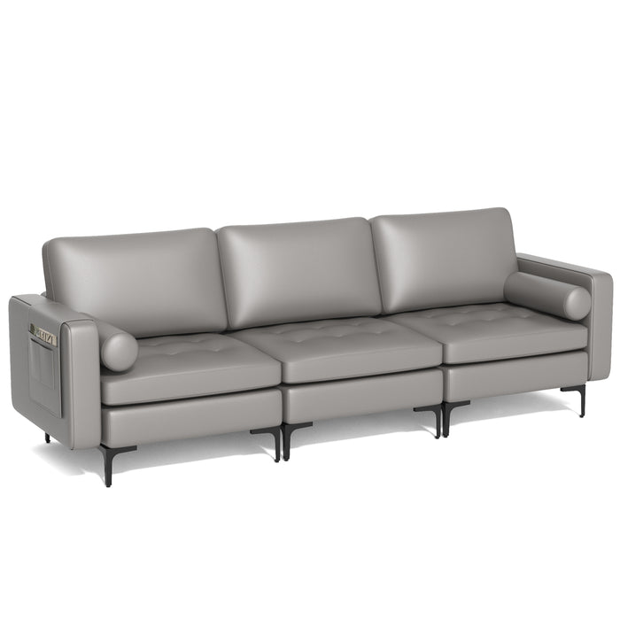 3-Seat Sofa Sectional with Side Storage Pocket and Metal Leg-Light Gray