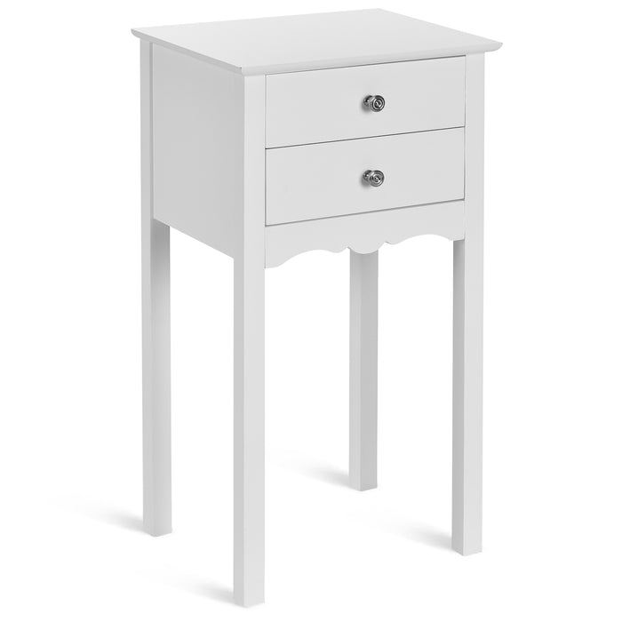 Side Table End Accent Table with 2 Drawers-White