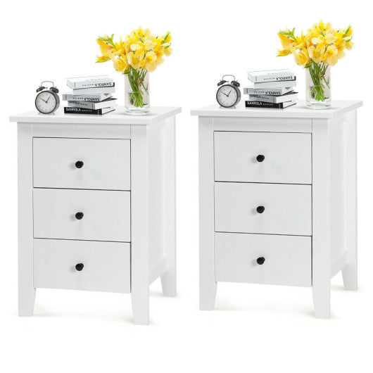 2 Pieces Nightstand End Beside Table Drawers-White