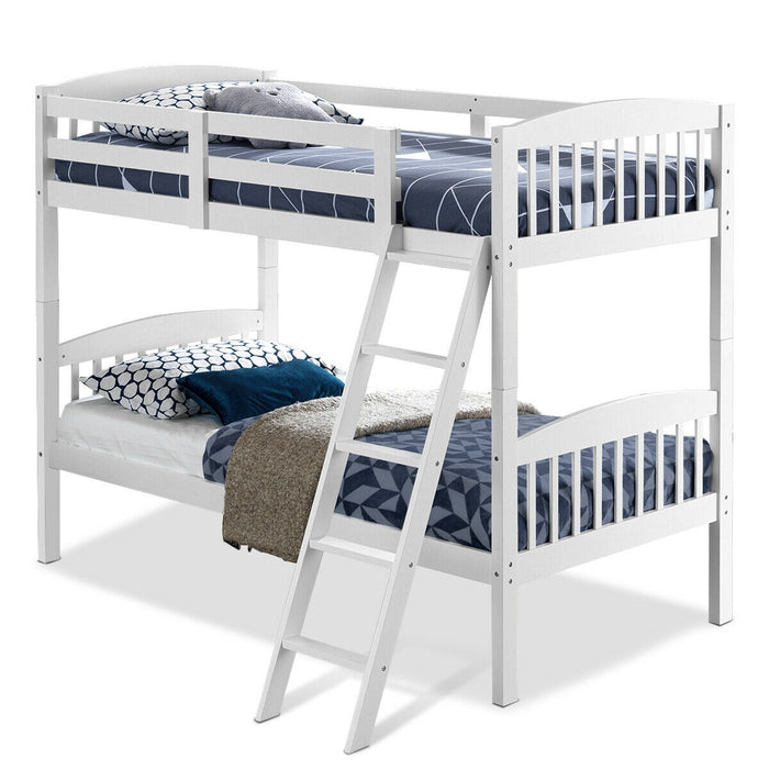 Hardwood Twin Bunk Beds with Individual Kid Bed Ladder-White