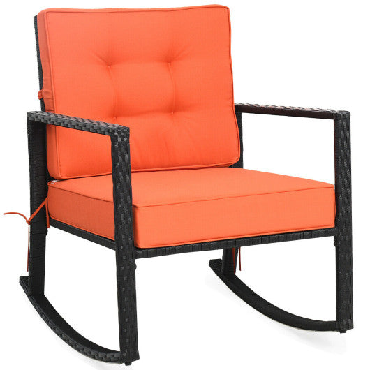 Patio Rattan Rocker Outdoor Glider Rocking Chair Cushion Lawn-Orange