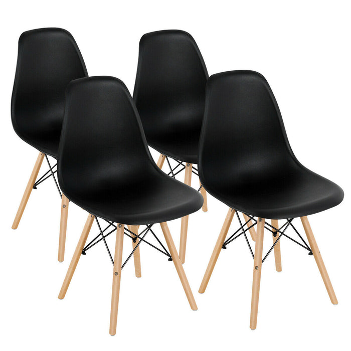 4 Pieces Modern Armless Dining Chair Set with Wood Legs-Black