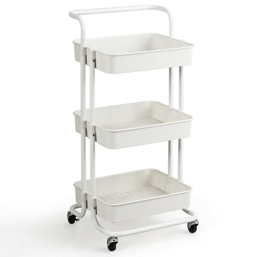 3-Tier Utility Cart Storage Rolling Cart with Casters-White