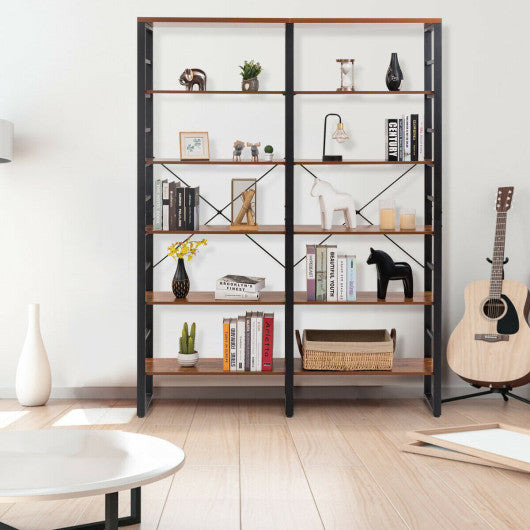 80 Inch Freestanding Industrial Double Wide 6-Shelf Bookcase