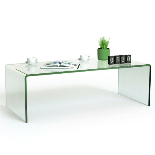 42 x 19.7 Inch Clear Tempered Glass Coffee Table with Rounded Edges-Transparent