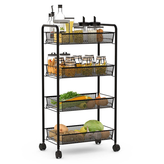 Black/Gray 4 Tier Storage Rack Trolley Cart-Black