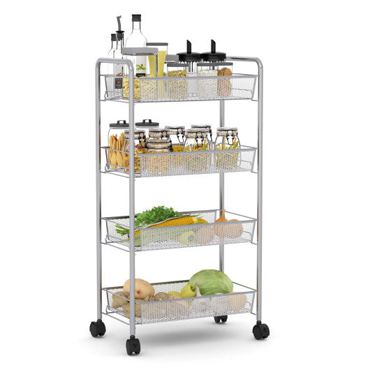 Black/Gray 4 Tier Storage Rack Trolley Cart-Gray