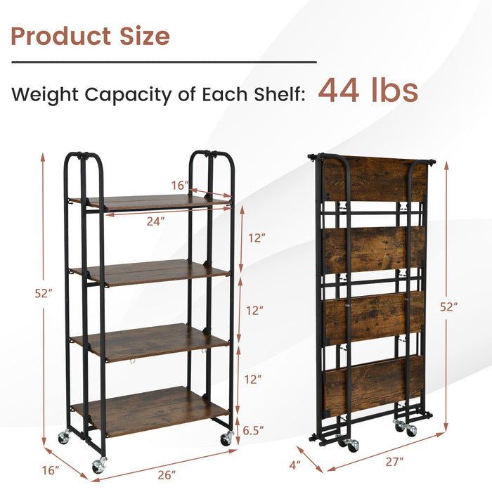 Foldable Rolling Cart with Storage Shelves for Kitchen-4-Tier