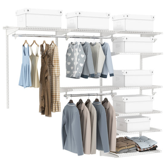 Adjustable Closet Organizer Kit with Shelves and Hanging Rods for 4 to 6 Feet-White