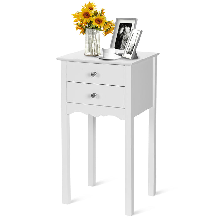 Side Table End Accent Table with 2 Drawers-White