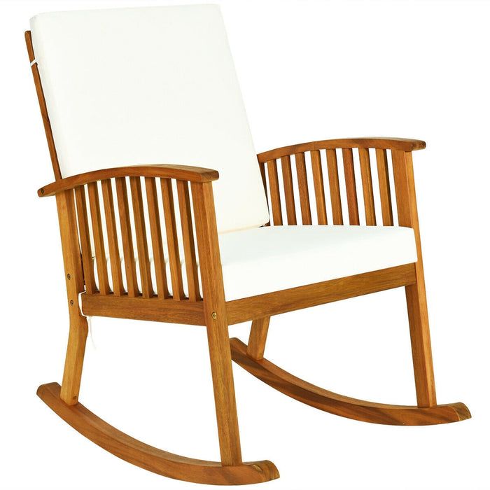 Outdoor Acacia Wood Rocking Chair with Detachable Washable Cushions