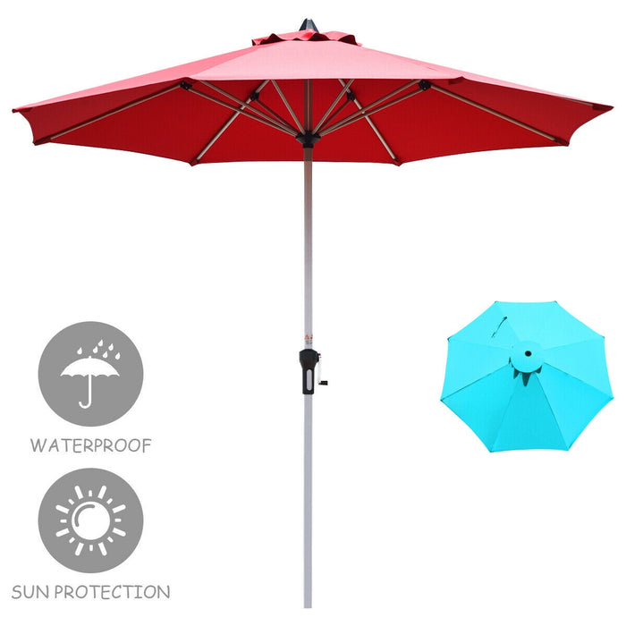 9 Feet Patio Outdoor Market Umbrella with Aluminum Pole without Weight Base-Dark Red