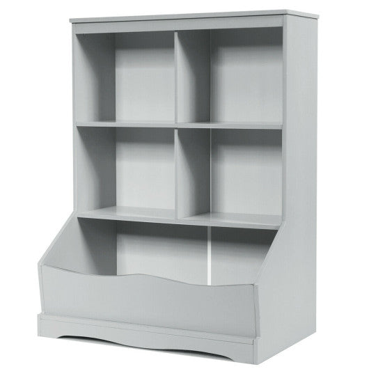 3-Tier Children's Multi-Functional Bookcase Toy Storage Bin Floor Cabinet-Gray