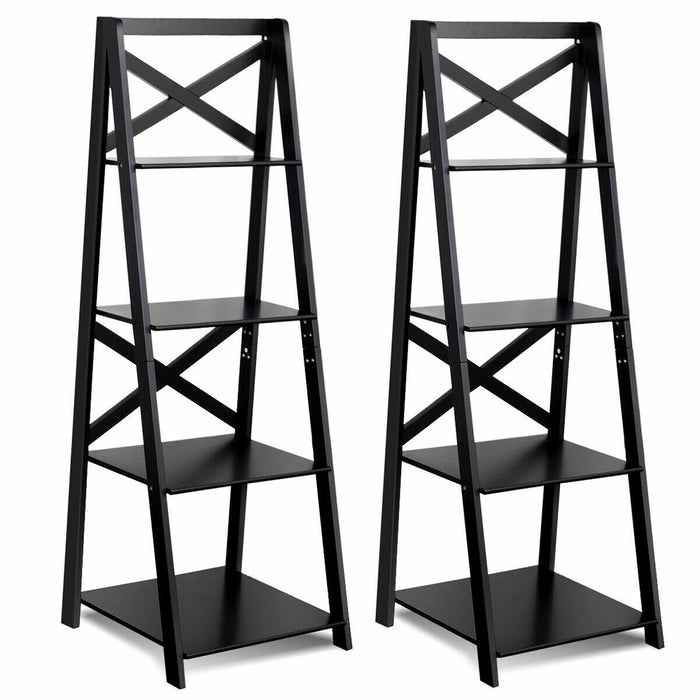 2 Pieces 4-Tier Wood Display Storage Bookshelf Set-Black