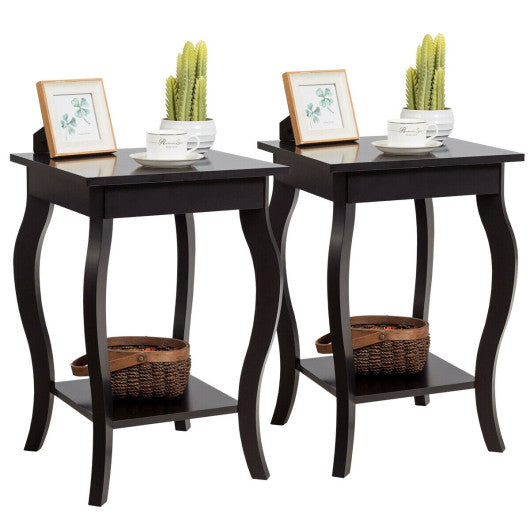 Set of 2 Side Table End Table Night Stand with Shelf-Brown