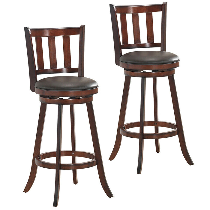 2 Pieces 360 Degree Swivel Wooden Counter Height Bar Stool Set with Cushioned Seat-31 inches