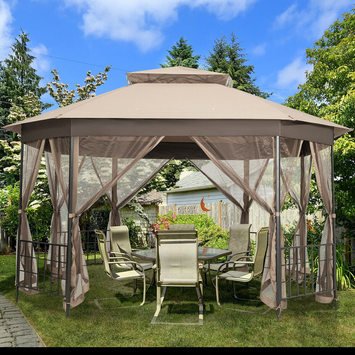 10â€™x 12â€™ Octagonal Patio Gazebo-Brown