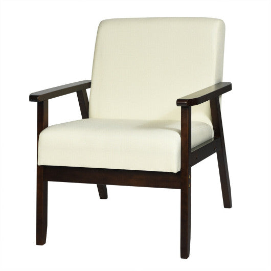 Solid Rubber Wood Fabric Accent Armchair-Beige