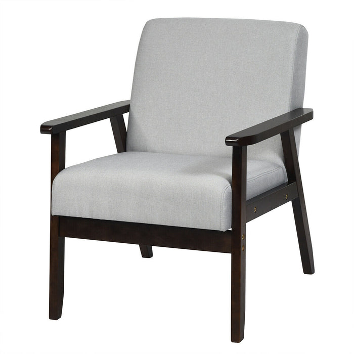 Solid Rubber Wood Fabric Accent Armchair-Light Gray