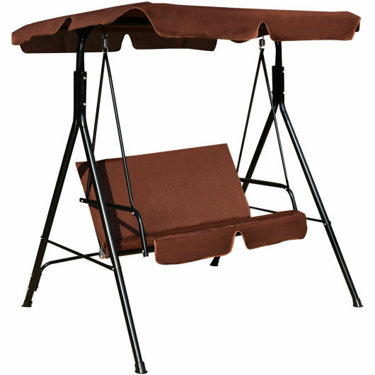 Loveseat Cushioned Patio Steel Frame Swing Glider-Brown