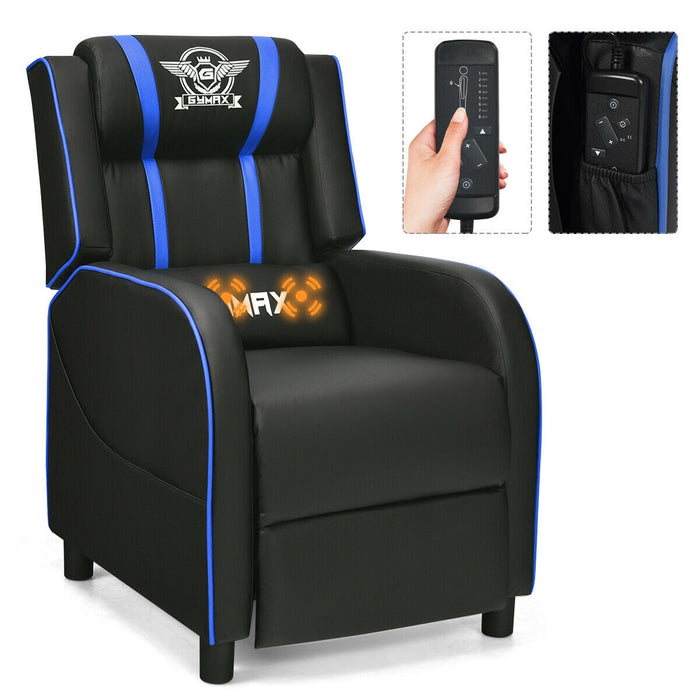 Massage Racing Gaming Single Recliner Chair-Blue