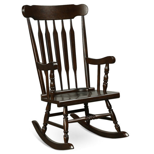 Rocking Chair with Solid Wooden Frame for Garden and Patio-Brown