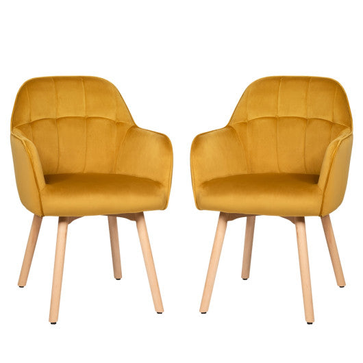 Set of 2 Mid-Back Accent Leisure Armchairs-Yellow