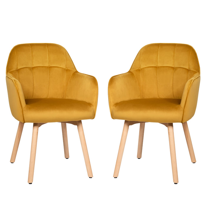 Set of 2 Mid-Back Accent Leisure Armchairs-Yellow