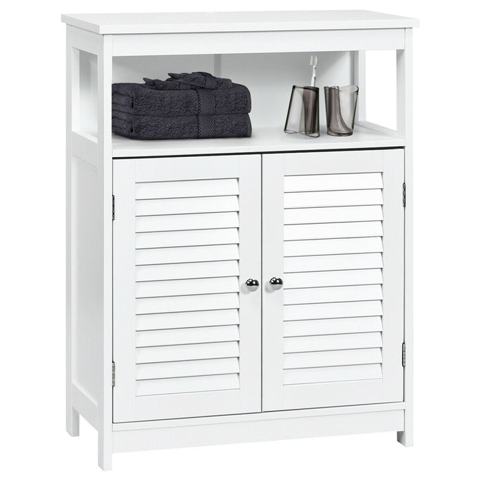 Wood Freestanding Bathroom Storage Cabinet with Double Shutter Door-White