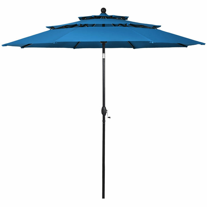 10' 3 Tier Patio Umbrella Aluminum Sunshade Shelter Double Vented without Base-Blue