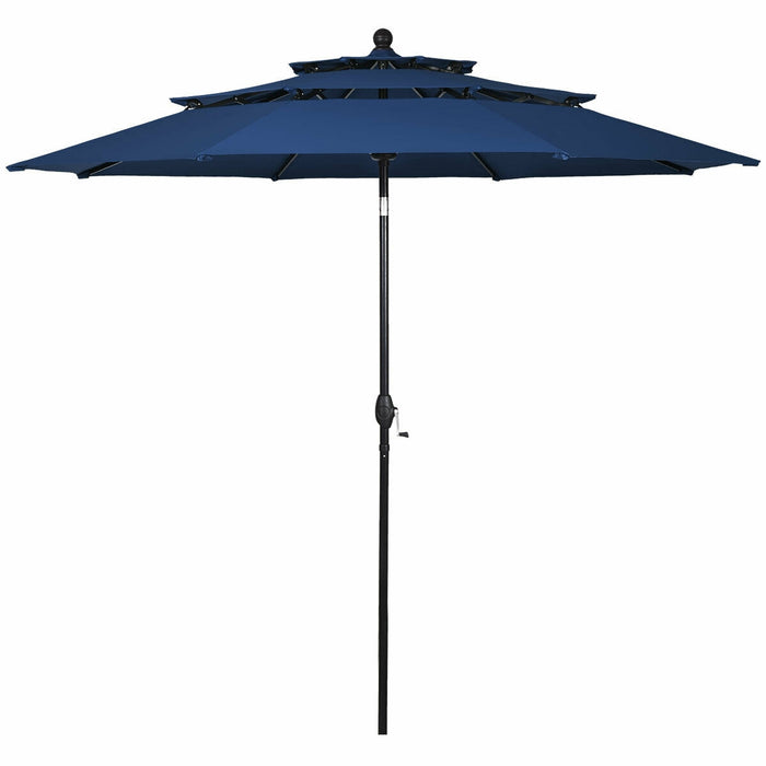 10' 3 Tier Patio Umbrella Aluminum Sunshade Shelter Double Vented without Base-Navy