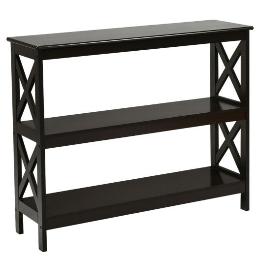 3-Tier Console X-Design Sofa Side Accent Table-Espresso