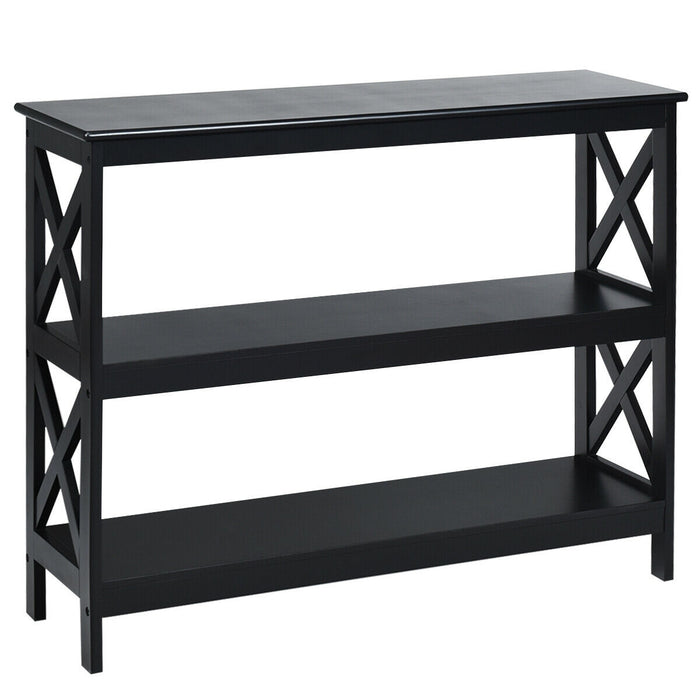 3-Tier Console X-Design Sofa Side Accent Table-Black