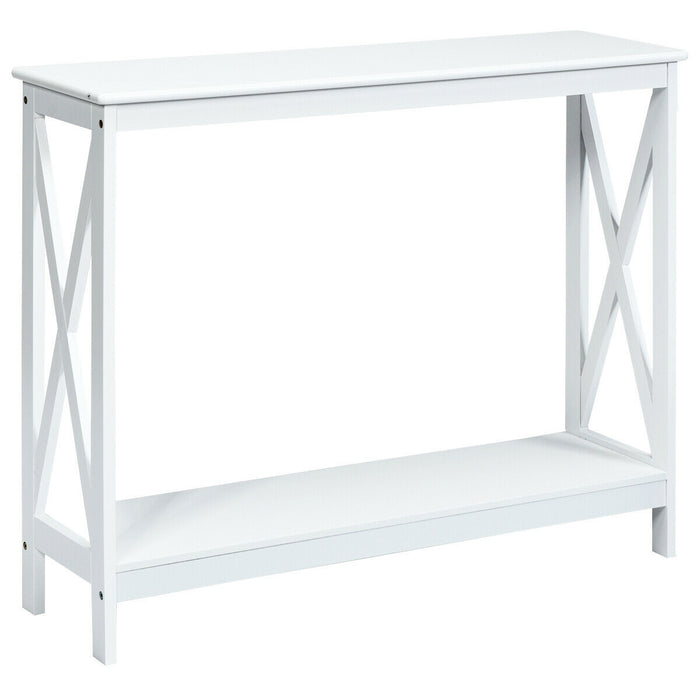 2-Tier Console X-Design Sofa Side Accent Table-White