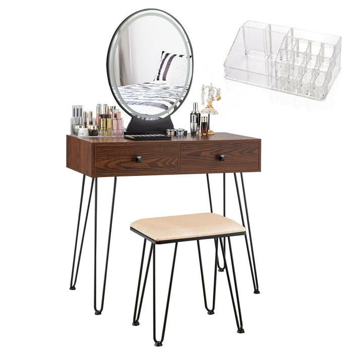 Industrial Makeup Dressing Table with 3 Lighting Modes-Walnut