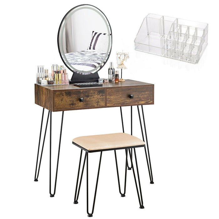 Industrial Makeup Dressing Table with 3 Lighting Modes-Rustic Brown