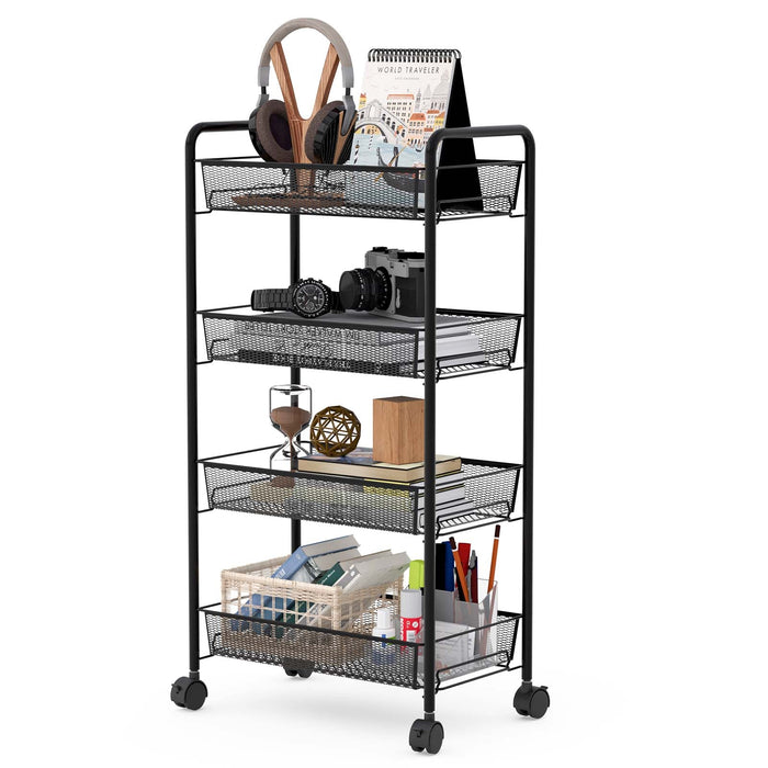 Black/Gray 4 Tier Storage Rack Trolley Cart-Black