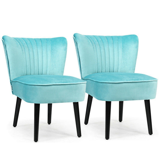 Set of 2 Upholstered Modern Leisure Club Chairs with Solid Wood Legs-Turquoise