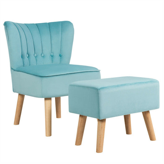 Modern Accent Chair Ottoman Set with Footstool-Turquoise