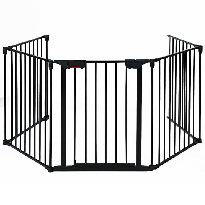 115 Inch Length 5 Panel Adjustable Wide Fireplace Fence-Black