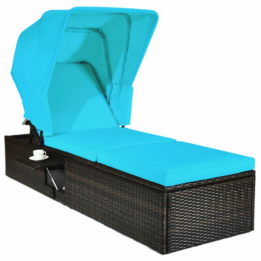 Outdoor Chaise Lounge Chair with Folding Canopy-Turquoise