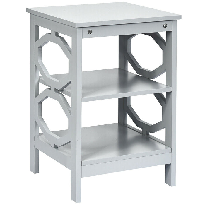 3 Tiers Nightstand Sofa Side End Accent Table-Gray