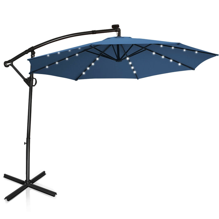 10 ft 360Â° Rotation Solar Powered LED Patio Offset Umbrella-Blue