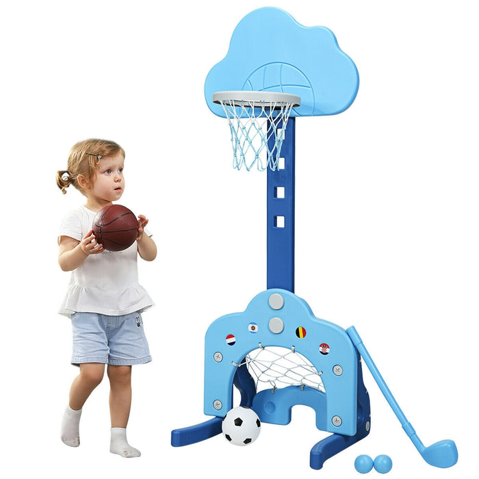 3-in-1 Kids Basketball Hoop Set with Balls-Blue