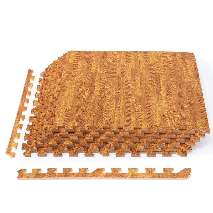 12PC Wood Grain Interlocking Floor Mats-Natural