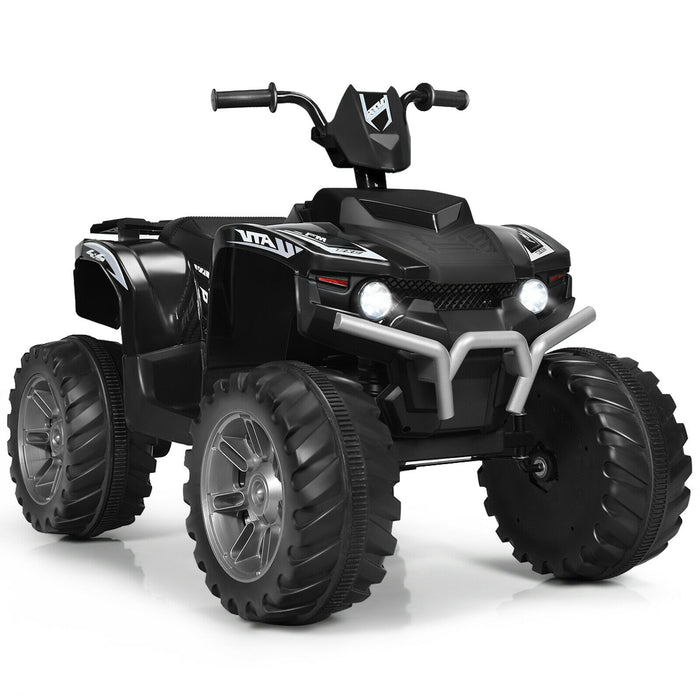 12V Kids Ride on ATV with LED Lights and Treaded Tires and LED lights-Black