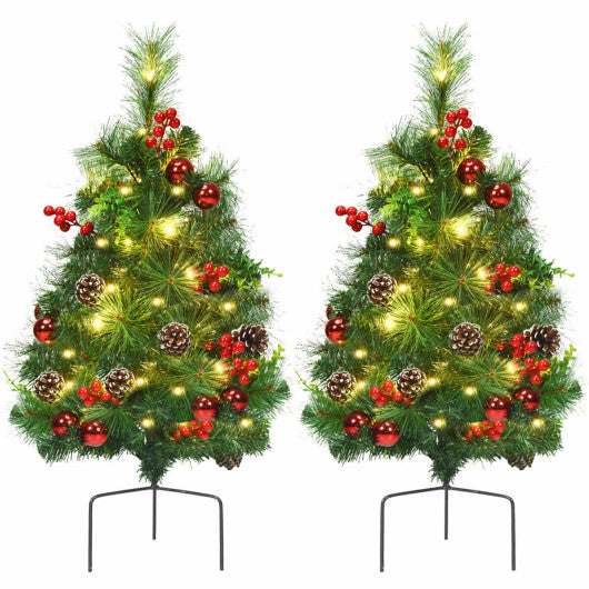 Set of 2 29 Inch Battery Powered Pre-lit Pathway Holiday Christmas Trees