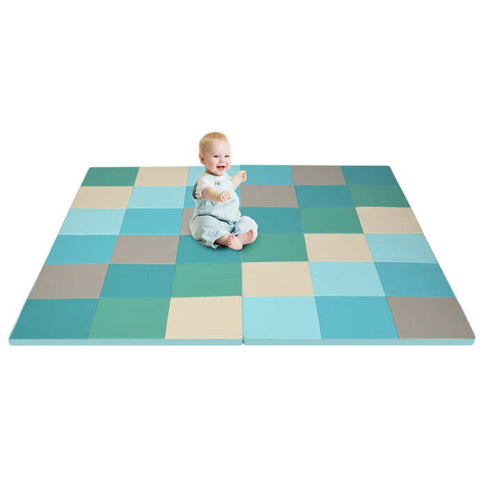 58 Inch Toddler Foam Play Mat Baby Folding Activity Floor Mat-Light Blue